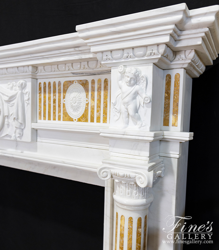 Marble Fireplaces  - Neoclassical Marble Mantel In Italian Nuvolato Etrusco Marble - MFP-2571