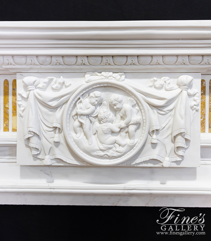 Marble Fireplaces  - Neoclassical Marble Mantel In Italian Nuvolato Etrusco Marble - MFP-2571