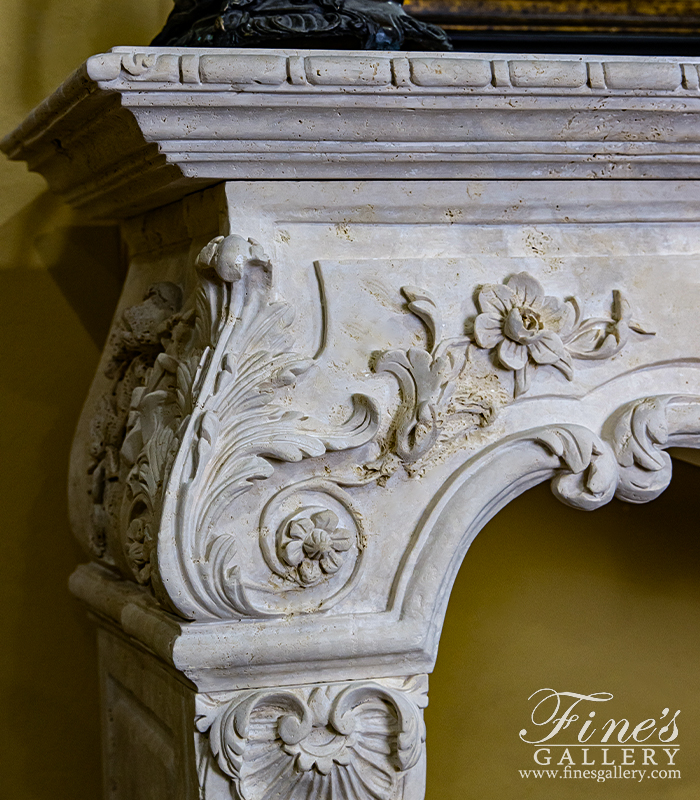 Marble Fireplaces  - Rare Ornately Carved Mantel In Italian Roman Travertine - MFP-2583