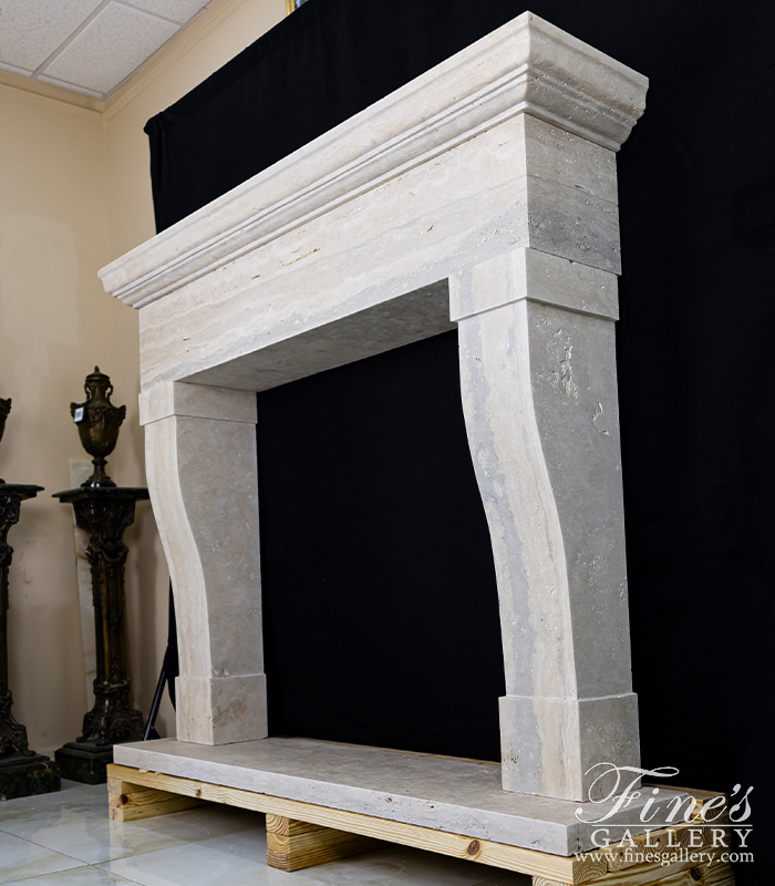 Marble Fireplaces  - Classic Contemporary Style Mantel In Italian Roman Travertine - MFP-2585