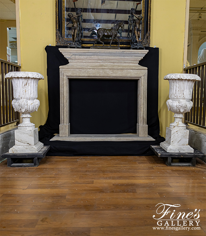 Marble Fireplaces  - Bolection Style Mantel With Sleek Shelf In Italian Roman Travertine - MFP-2593