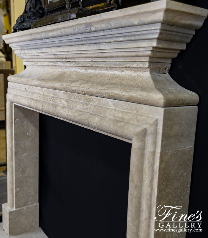 Marble Fireplaces  - Bolection Style Mantel With Sleek Shelf In Italian Roman Travertine - MFP-2593