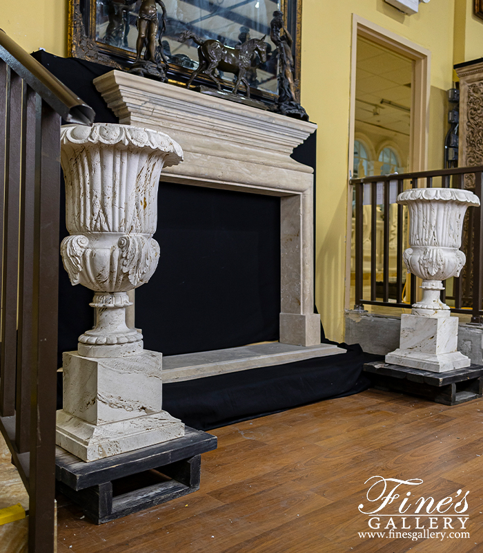 Marble Fireplaces  - Bolection Style Mantel With Sleek Shelf In Italian Roman Travertine - MFP-2593