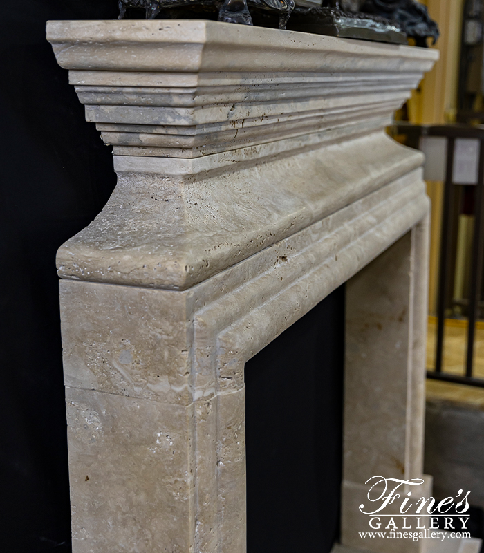 Marble Fireplaces  - Bolection Style Mantel With Sleek Shelf In Italian Roman Travertine - MFP-2593