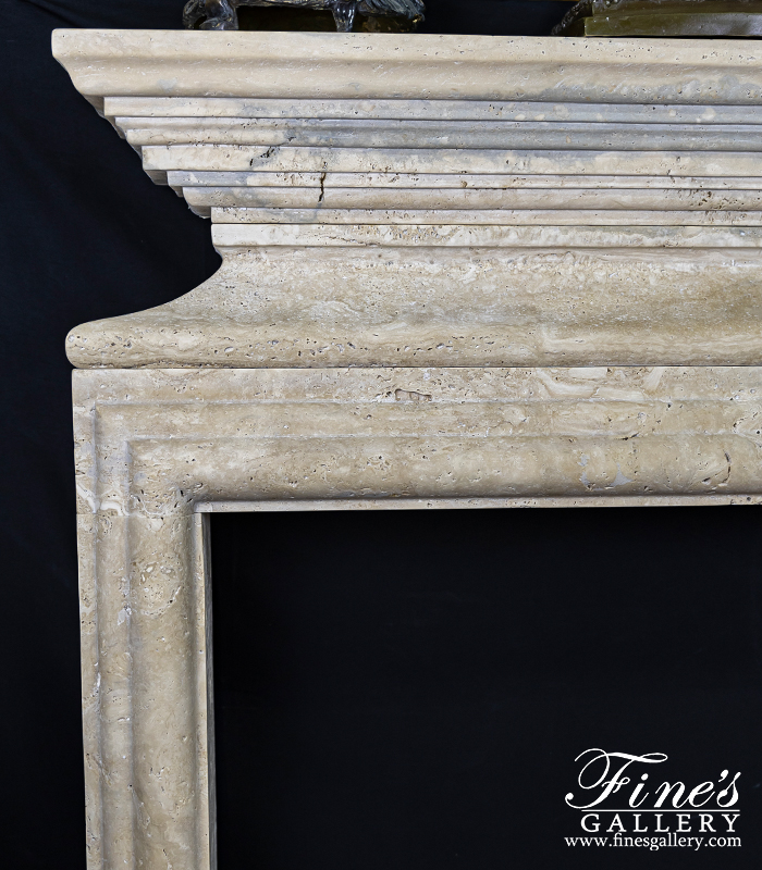 Marble Fireplaces  - Bolection Style Mantel With Sleek Shelf In Italian Roman Travertine - MFP-2593