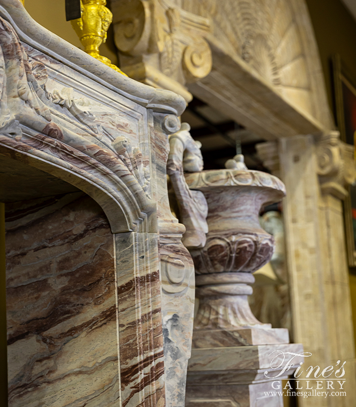 Marble Fireplaces  - Rare French Louis XV Mantel In Exotic Orobico Rosso Marble - MFP-2602