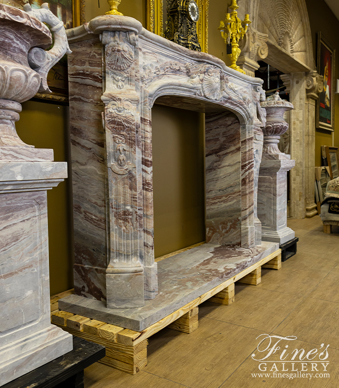 Marble Fireplaces  - Rare French Louis XV Mantel In Exotic Orobico Rosso Marble - MFP-2602