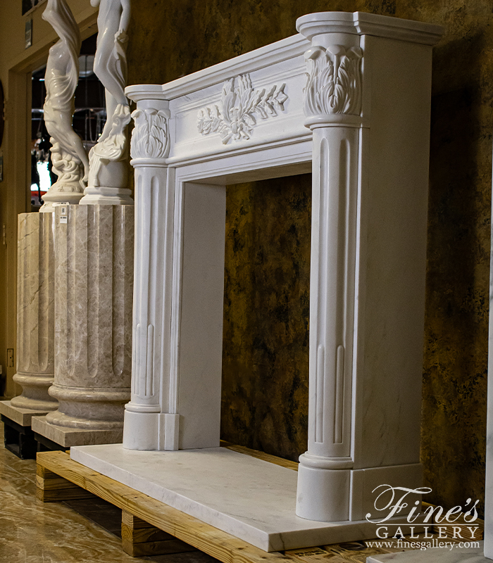 Marble Fireplaces  - English Regency Columned Mantel In Statuary Marble - MFP-2606