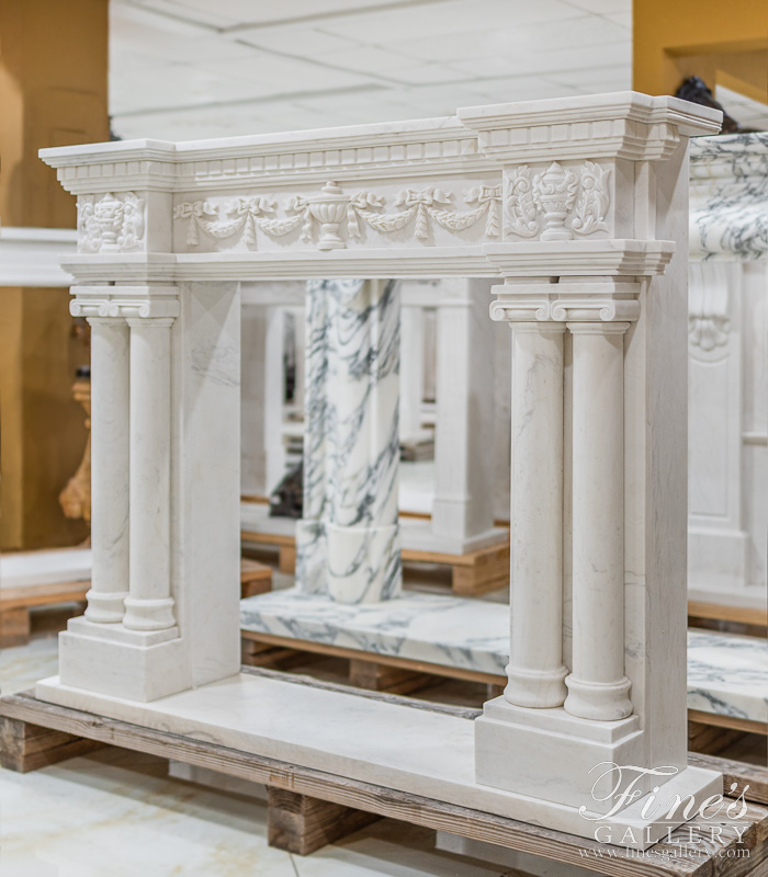 Marble Fireplaces  - Neoclassical Style Statuary White Marble Mantel - MFP-311