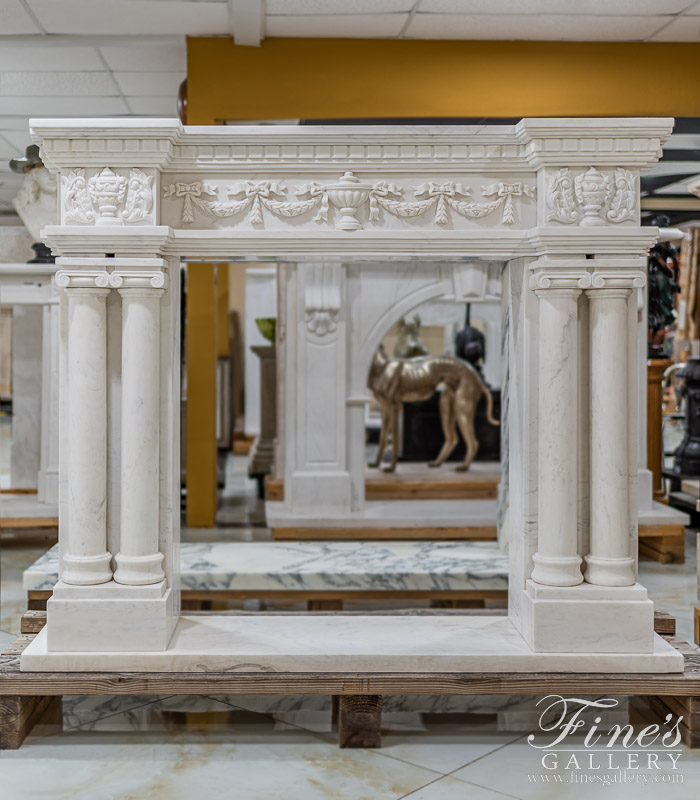 Marble Fireplaces  - Neoclassical Style Statuary White Marble Mantel - MFP-311