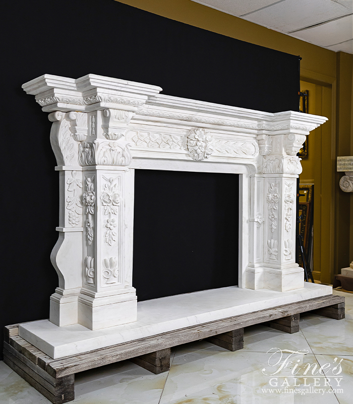 Marble Fireplaces  - Ornate Italian Renaissance Marble Fireplace - MFP-475