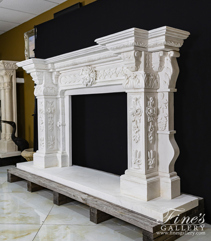 Marble Fireplaces  - Ornate Italian Renaissance Marble Fireplace - MFP-475