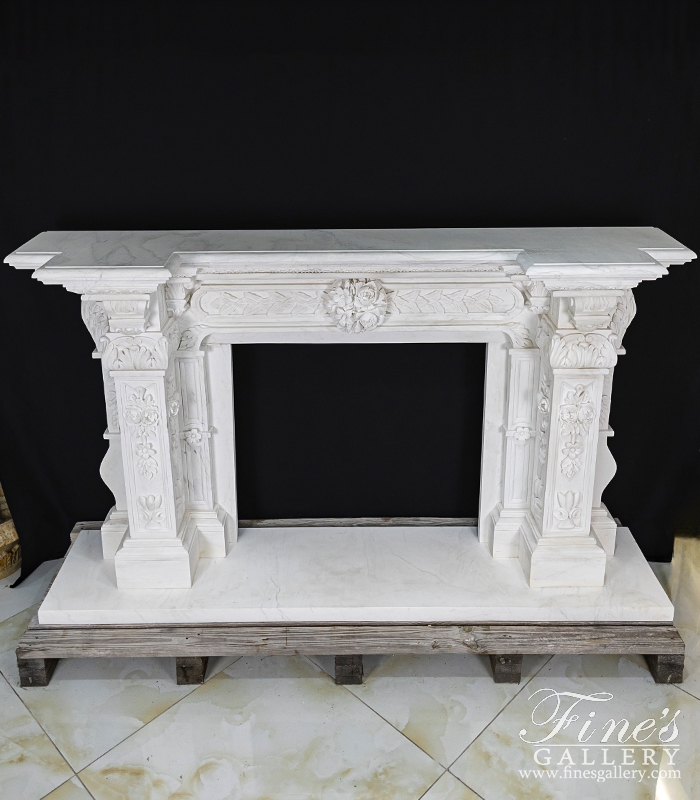 Marble Fireplaces  - Ornate Italian Renaissance Marble Fireplace - MFP-475