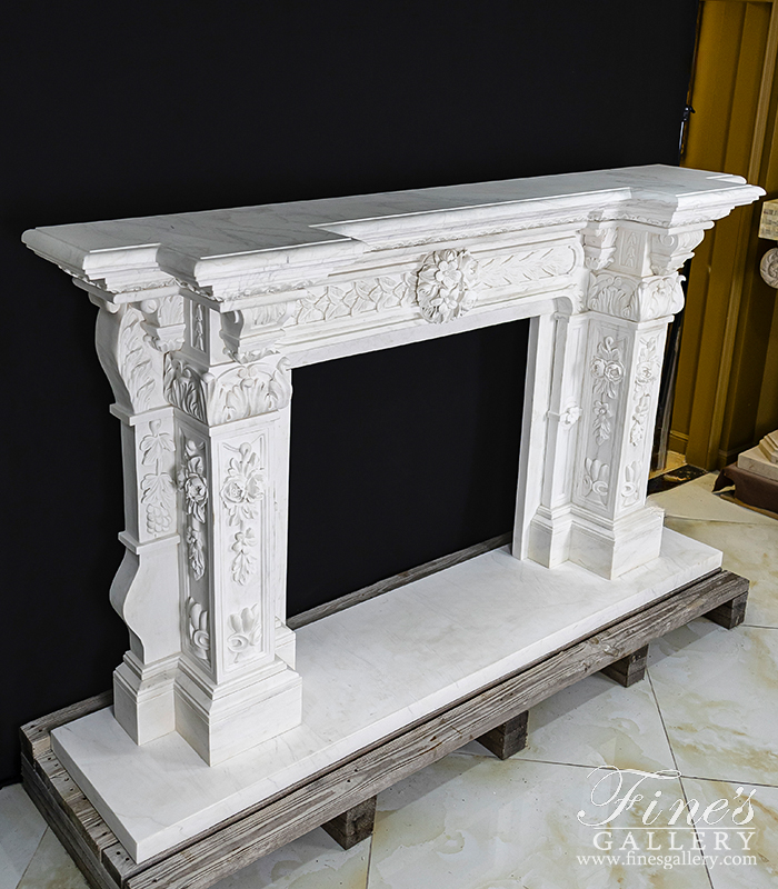 Marble Fireplaces  - Ornate Italian Renaissance Marble Fireplace - MFP-475