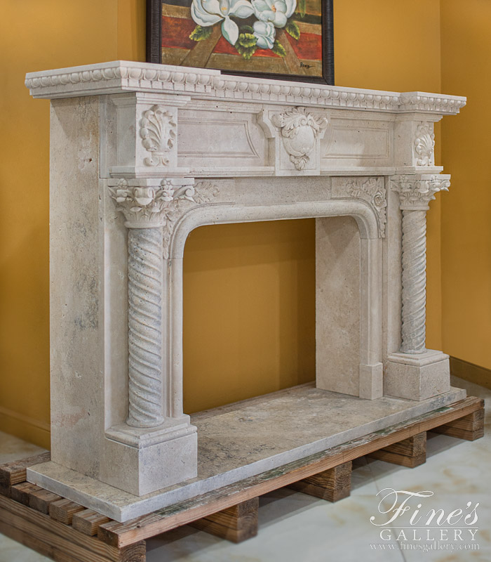 Marble Fireplaces  - Elegant Light Beige Travertine Fireplace Mantel - MFP-795
