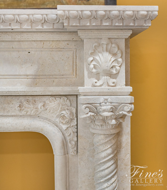 Marble Fireplaces  - Elegant Light Beige Travertine Fireplace Mantel - MFP-795