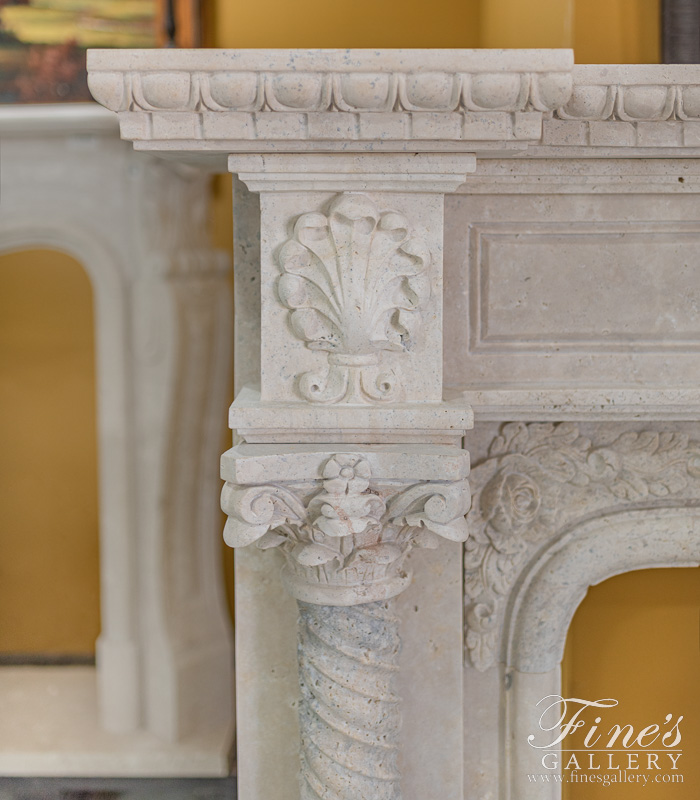 Marble Fireplaces  - Elegant Light Beige Travertine Fireplace Mantel - MFP-795