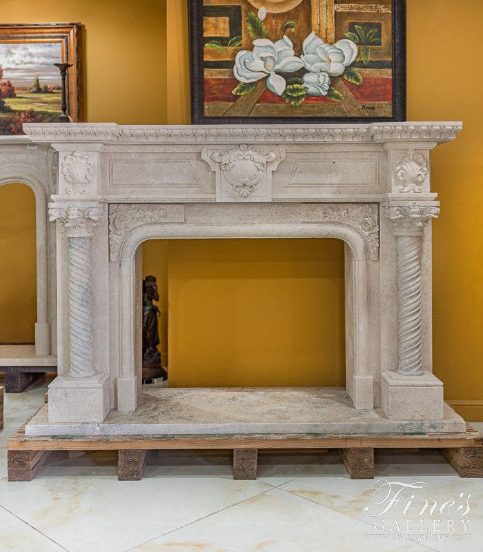 Marble Fireplaces  - Elegant Light Beige Travertine Fireplace Mantel - MFP-795