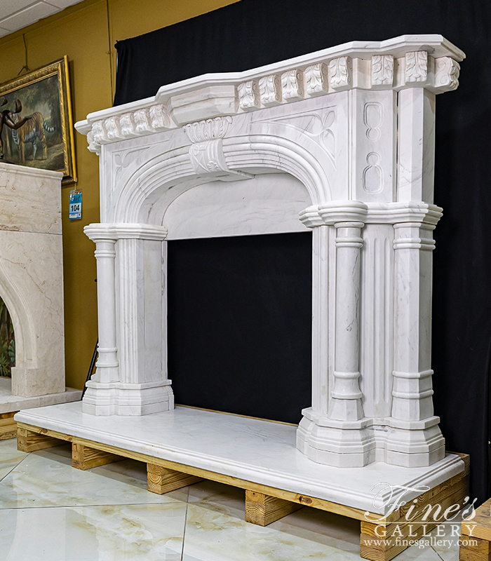 Marble Fireplaces  - Majestic White Tudor Style Marble Fireplace Mantel - MFP-817