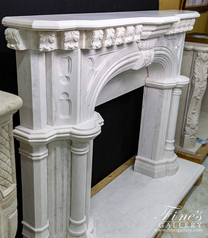 Marble Fireplaces  - Majestic White Tudor Style Marble Fireplace Mantel - MFP-817