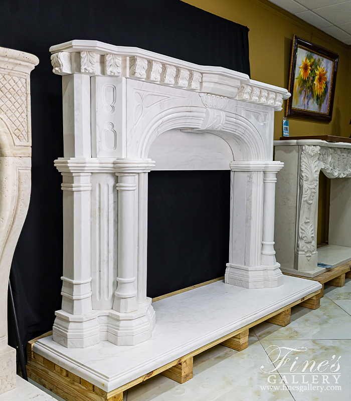 Marble Fireplaces  - Majestic White Tudor Style Marble Fireplace Mantel - MFP-817