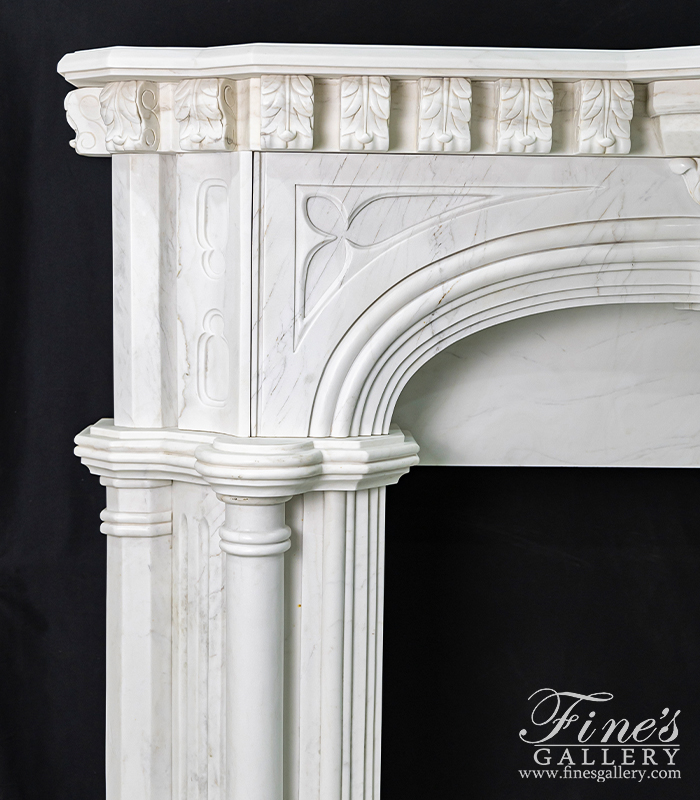 Marble Fireplaces  - Majestic White Tudor Style Marble Fireplace Mantel - MFP-817