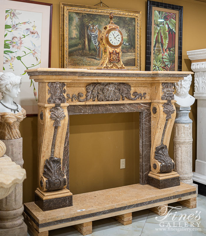 Marble Fireplaces  - Two Toned Ornate Style Marble Fireplace - MFP-895