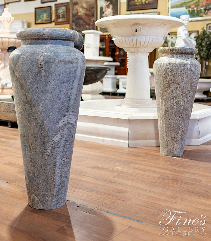 Marble Planters  - Pair Of Granite Urns - MP-487