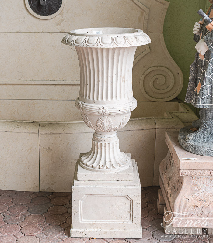 Marble Planters  - Roman Travertine Planter Pair - MP-501