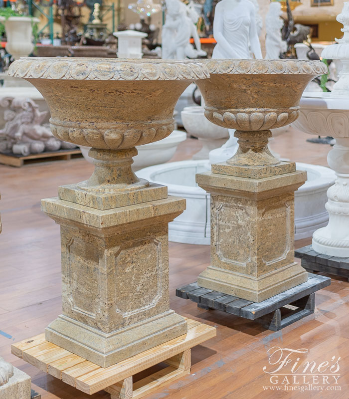 Marble Planters  - Planter Pair With Pedestals In Antique Gold Granite - MP-526