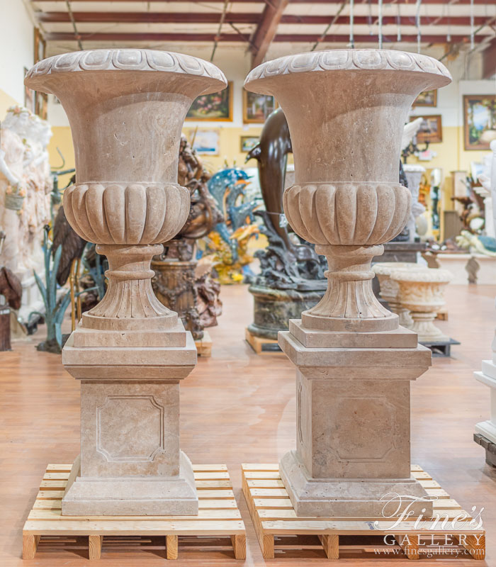 Marble Planters  - Traditional Planter Pair In Hand Picked Light Travertine - MP-531