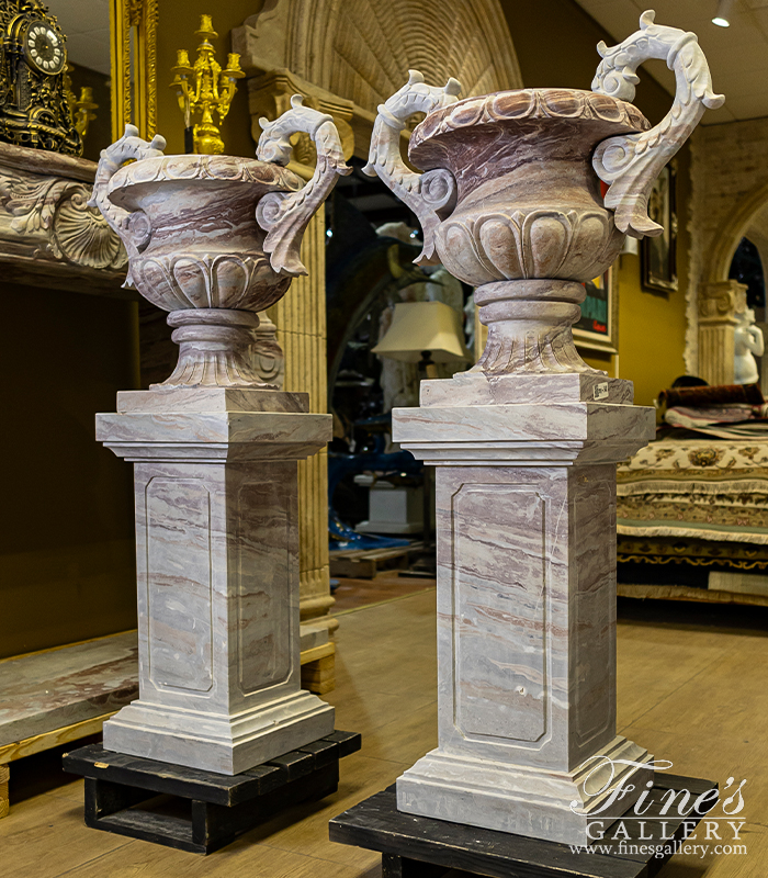 Marble Planters  - Exotic Urns And Pedestals In Arabascato Orobico Rosso Marble - MP-540