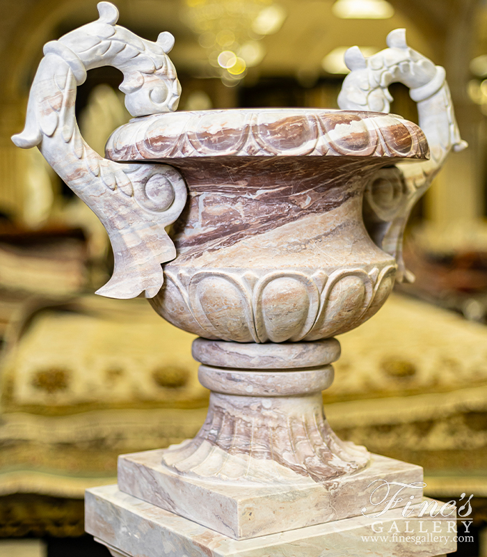 Marble Planters  - Exotic Urns And Pedestals In Arabascato Orobico Rosso Marble - MP-540