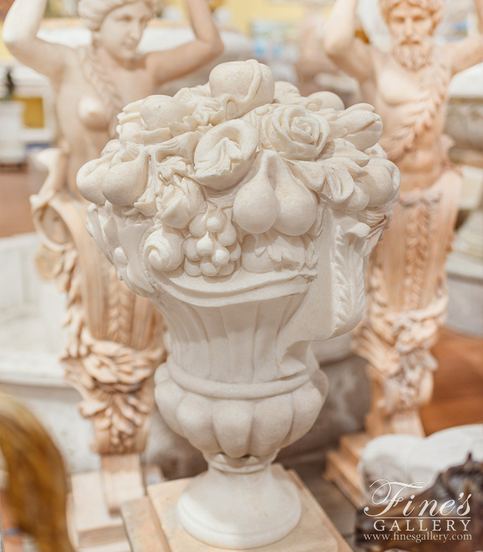 Marble Planters  - Floral Fruit Basket Urns In Rosetta Marble - MP-541