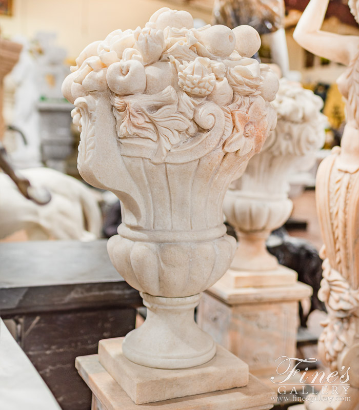 Marble Planters  - Floral Fruit Basket Urns In Rosetta Marble - MP-541