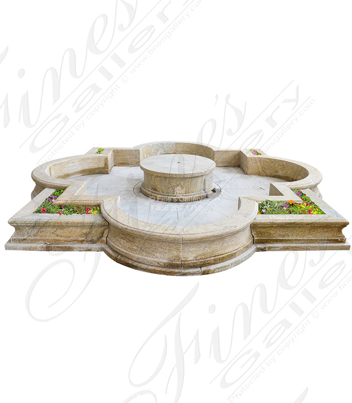 Marble Fountains  - Stunning Antique Gold Granite Quatrefoil Pool Basin - MPL-342