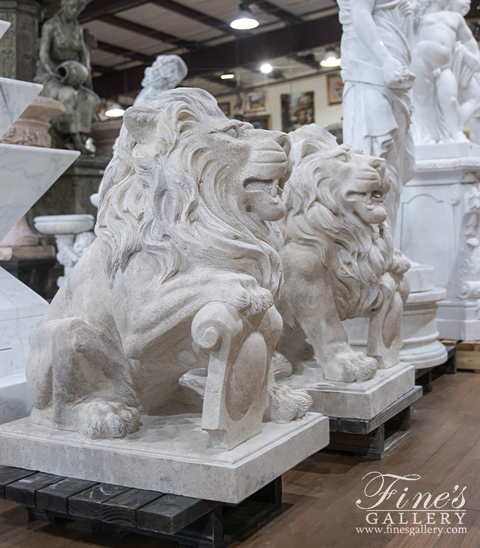 Marble Statues  - Antique Style Lion Pair - MS-1246