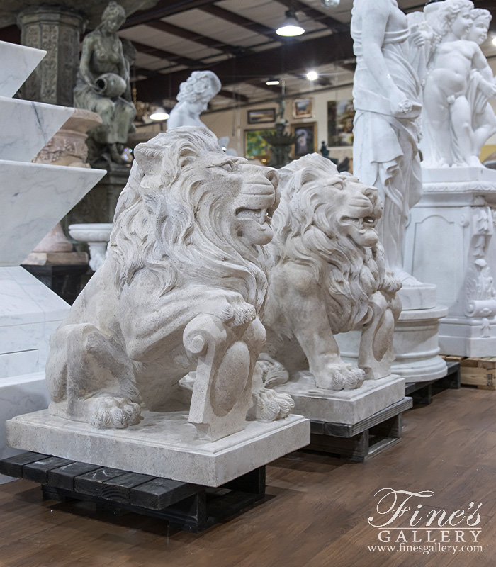 Marble Statues  - Antique Style Lion Pair - MS-1246