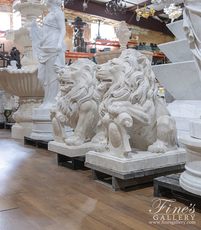 Marble Statues  - Antique Style Lion Pair - MS-1246