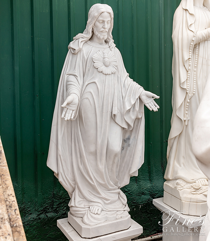 Marble Statues  - 58 Inch Sacred Heart Of Jesus Marble Statue - MS-1281