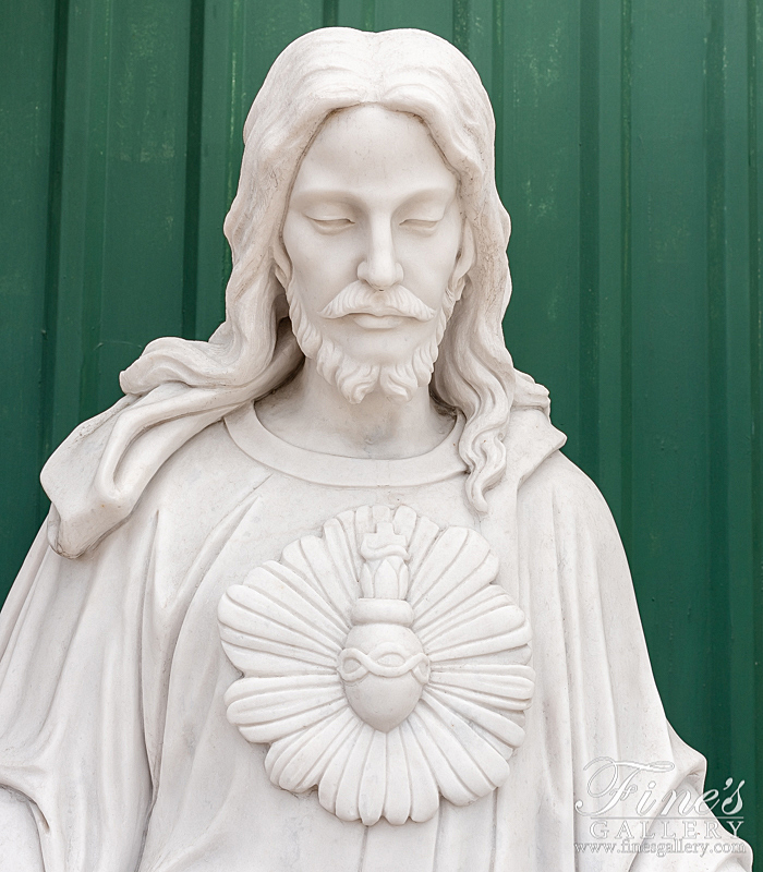Marble Statues  - 58 Inch Sacred Heart Of Jesus Marble Statue - MS-1281