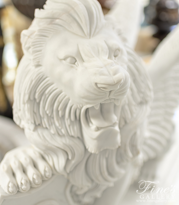 Marble Statues  - Winged Lion Marble Pair - MS-1329