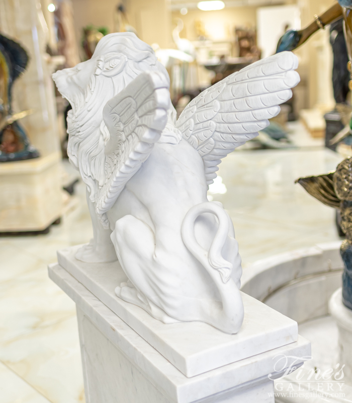 Marble Statues  - Winged Lion Marble Pair - MS-1329