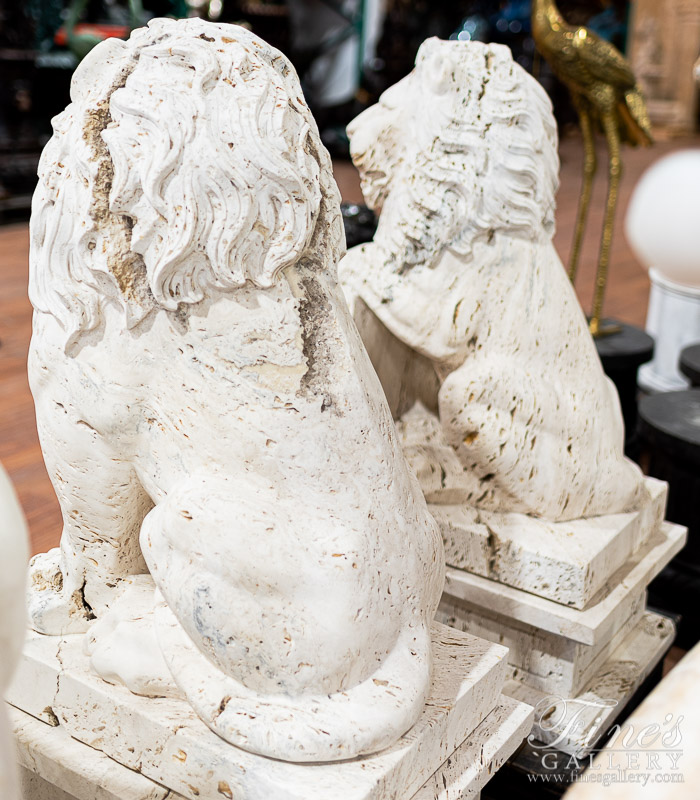 Marble Statues  - Italian Travertine Lion Pair - MS-1333