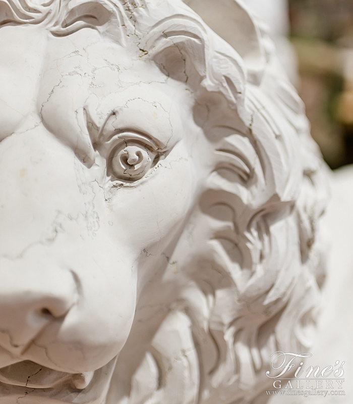 Marble Statues  - Italian Perlino Marble Lion Pair - MS-1334