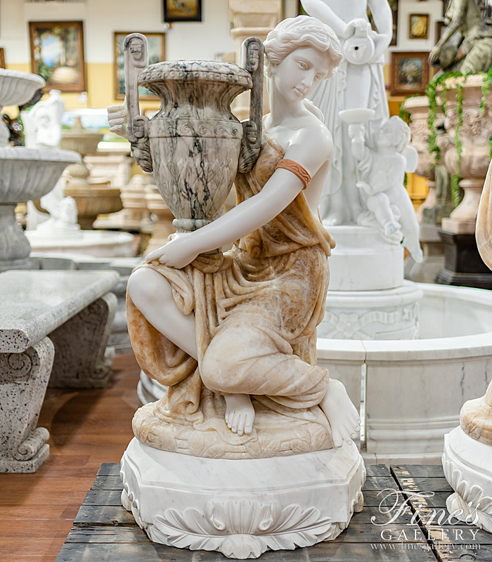 Marble Statues  - Kneeling Women In Togas With Urns - MS-1347