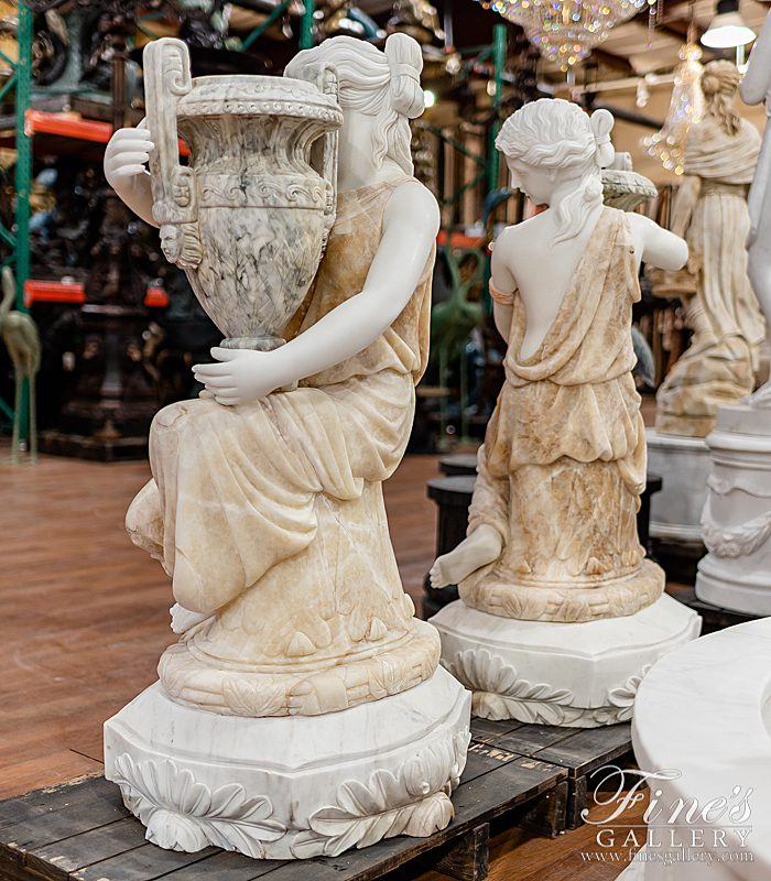 Marble Statues  - Kneeling Women In Togas With Urns - MS-1347