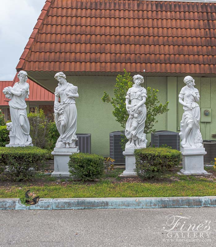 Marble Statues  - Four Seasons Statue Set In Statuary White Marble - MS-1355