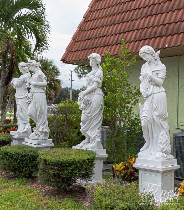 Marble Statues  - Four Seasons Statue Set In Statuary White Marble - MS-1355