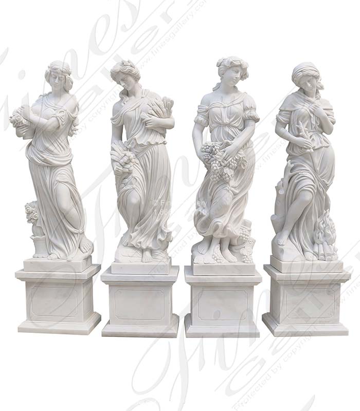 Marble Statues  - Four Seasons Statue Set In Statuary White Marble - MS-1355